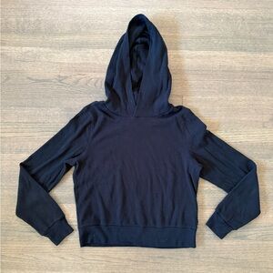 Aritzia TNA Waffle Knit Hooded Long Sleeve Top-Black-Size Large